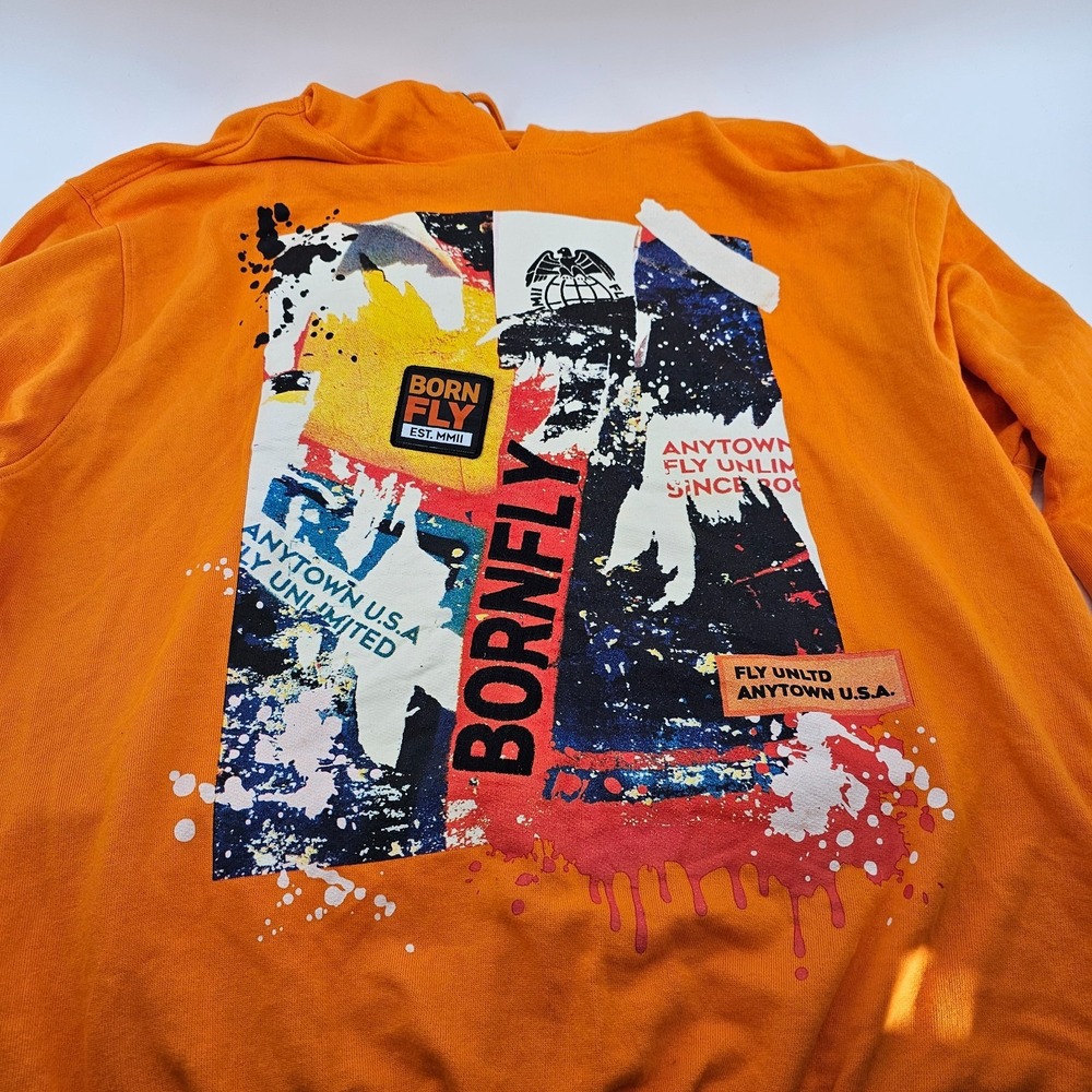 NWT Men's Born Fly Orange Graphic Hoodie Tangerine Pockets Size 3XL - Picture 3 of 8